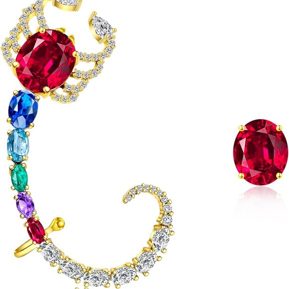 925 Silver Butterfly Ear Cuff Earrings for Women, Gold Purple Cubic Zirconia, Hy - Picture 1 of 6